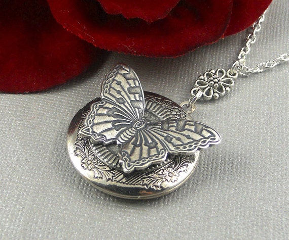 Silver Butterfly locket, butterfly necklace, butterfly jewelry, butterfly Locket, round Butterfly Locket- Butterfly Effect by ManoCelebrates steampunk buy now online