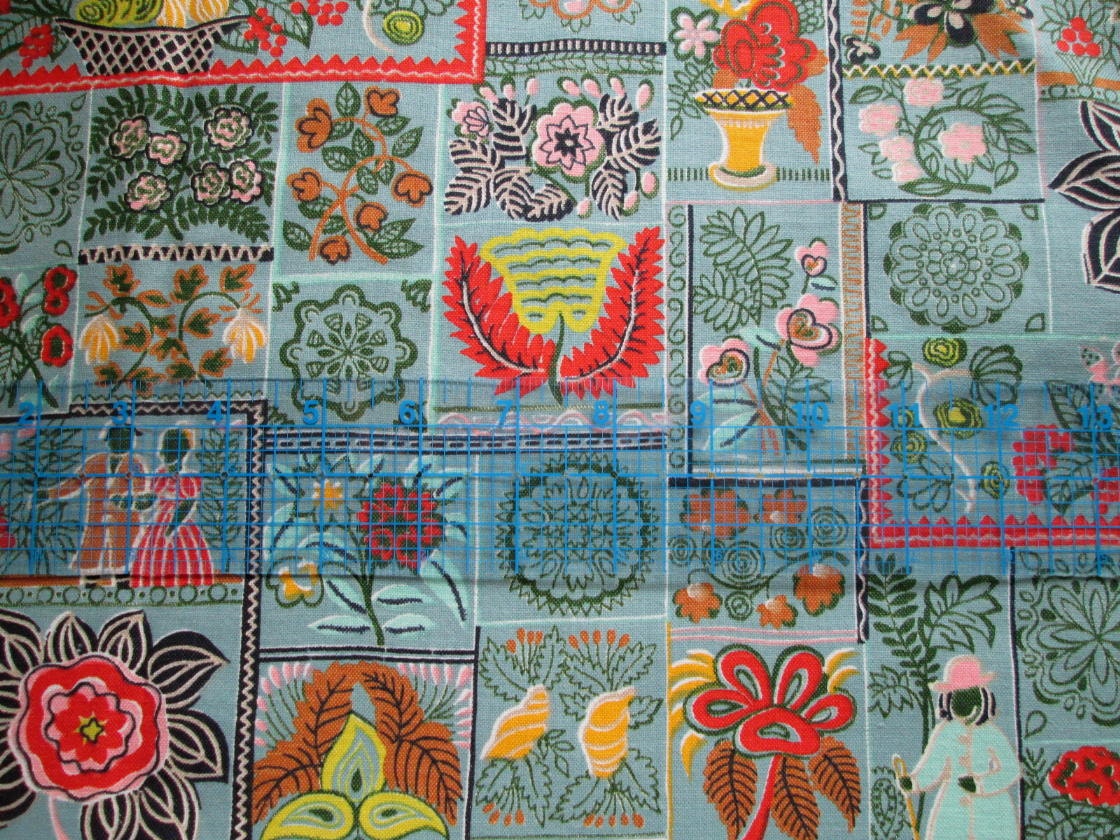 Vintage Folk Art Patchwork Print Fabric 5 ft by TCGHVintage