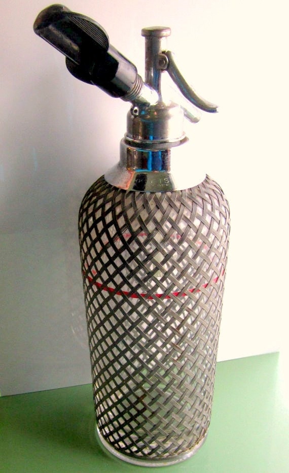 Art Deco Seltzer Bottle Sparklets Metal Wire Mesh Red Stripe