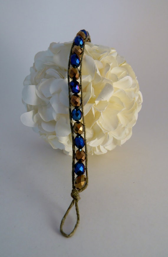 Items similar to handmade hemp and crystal bracelet with button clasp