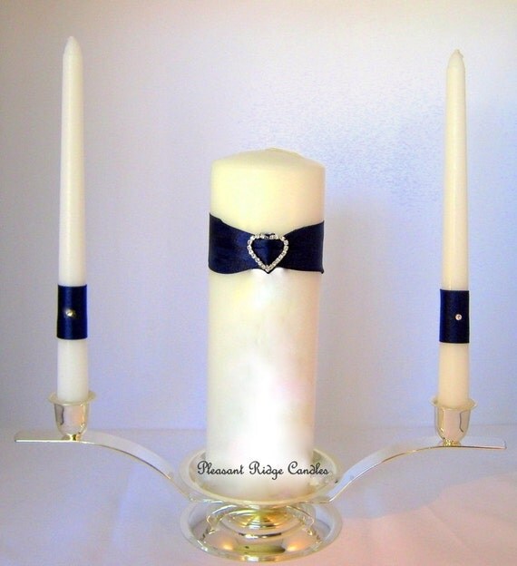 Navy Unity Candle Heart Unity Candle Bling by PleasantRidgeCandles