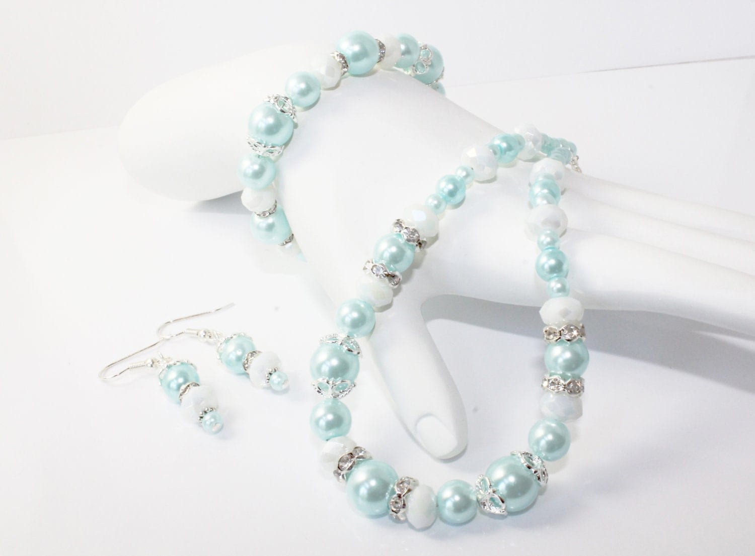 Tiffany Blue Earrings Bracelet and Necklace Wedding Set with