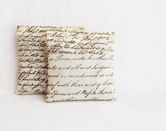 French Country Balsam Sachets, Brown Cream Antique Script Mini Balsam Fir Pillows, Scented Home Decor