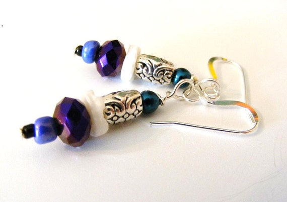 Silver Filigree Teal Pearl Shell Discs Purple and by meiguidesigns