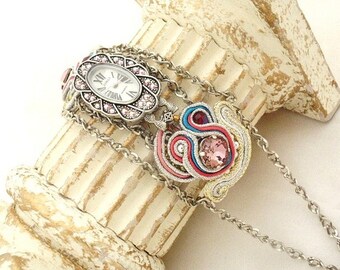 Handmade soutache watch , La Petite Louise , Art deco inspiration , cocktail jewelry , ladies watch