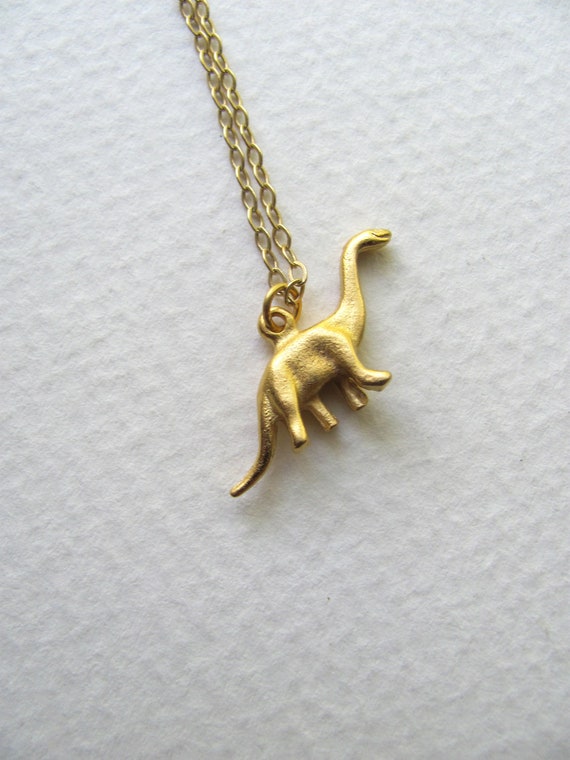 Gold dinosaur charm necklace on 14k gold plate chain 18k gold