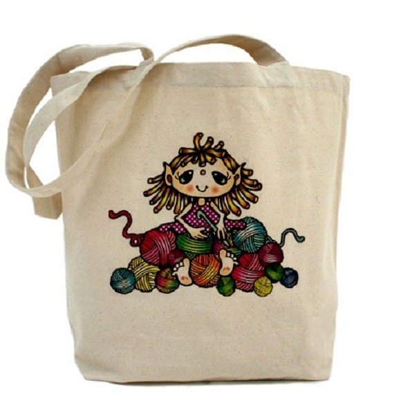 Knitting Bag - Cotton Canvas Tote Bag - Craft Bag