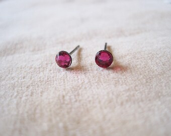 Surgical Steel Post Earrings - "Fuchsia Crystals" (Hypoallergenic Earrings for Sensitive Ears // Surgical Steel Stud Earrings)