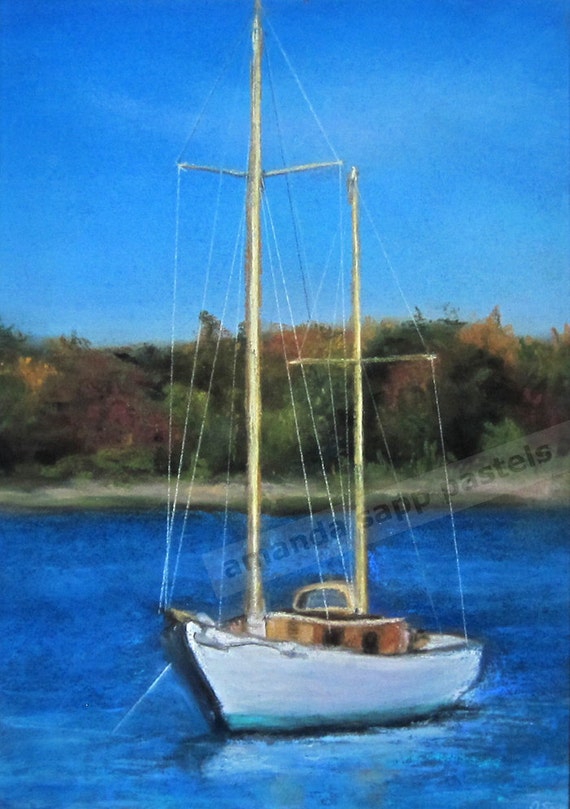 sailboat original pastel painting framed 14 x 18