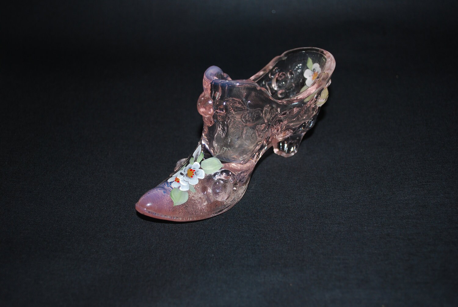 Vintage Fenton Pink Glass Hand Painted Shoe Signed F Enoch