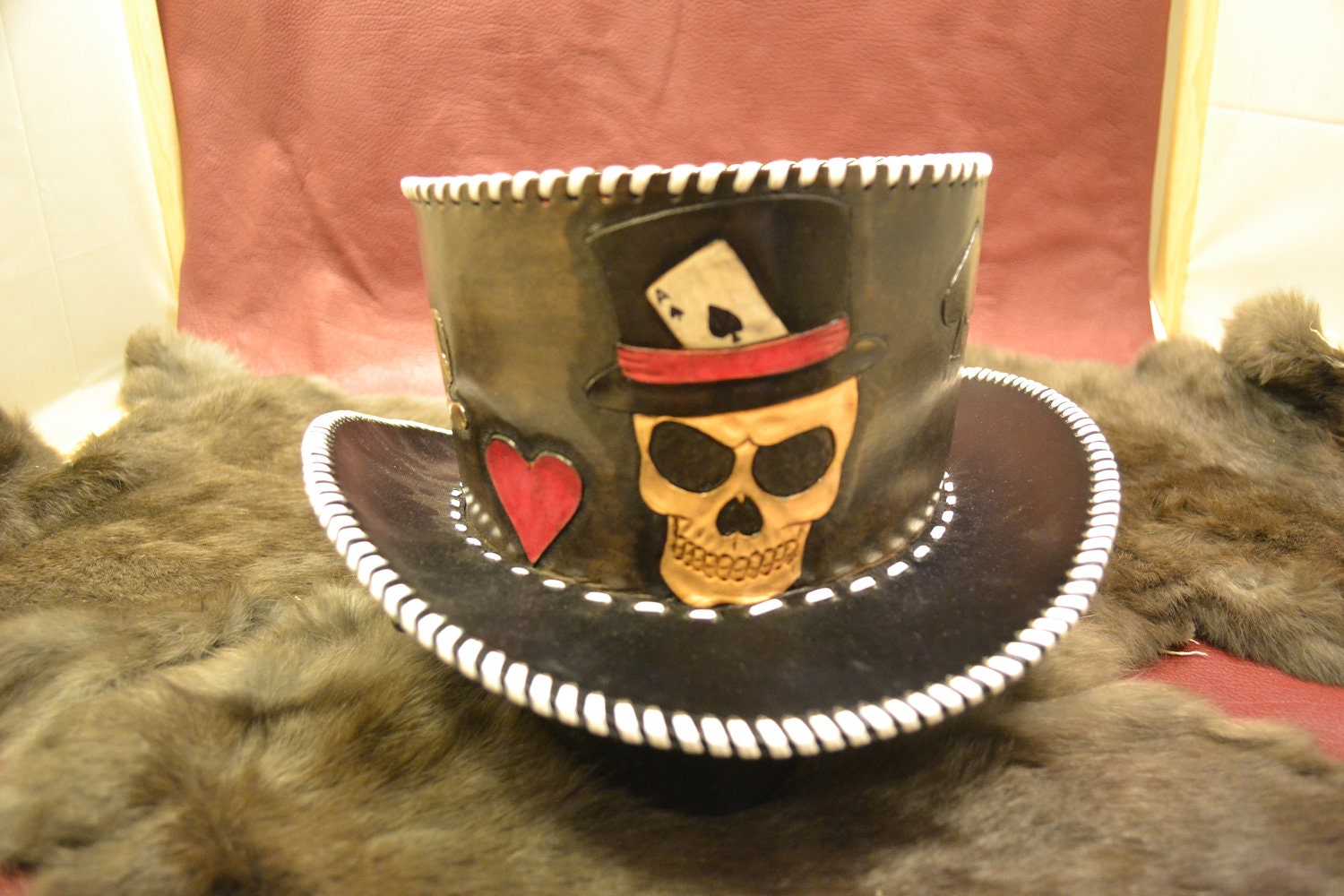 Poker Top Hat Hand Tooled Leather by XtreamLeatherworks on Etsy