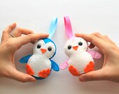 2 Felt Penguin Couple Set, Pink and Pink Plush Felt Penguin Handstitched, Handmade Toy made to order A402 Il_170x135