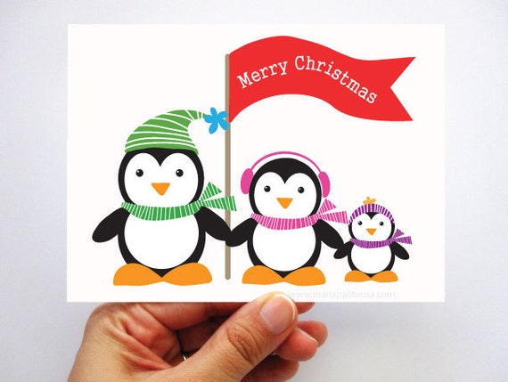 Penguin Christmas Cards, Penguin Christmas Cards, Children's Card A42 Il_570xn