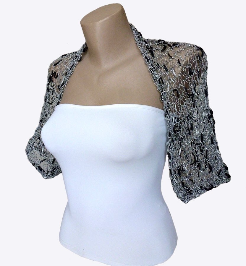 Knit Silver Black Bolero Shrug Sleeves Wrap Jacket Wedding