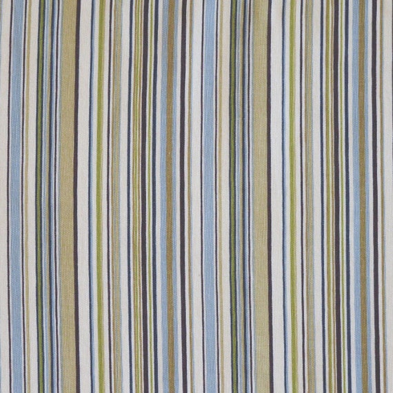 Vintage Print Duck Upholstery Fabric Stripes Blue Brown