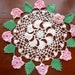 Crocheted Doily, Vintage, Pink and Green, Handmade, Old Linen, Home Decor