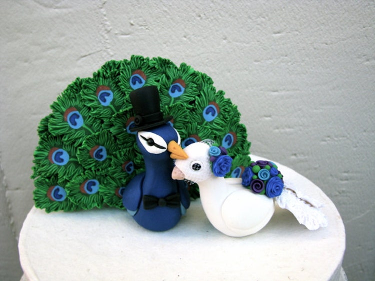 Peacock Love Keepsake  Wedding  Cake  Topper  by theaircastle 