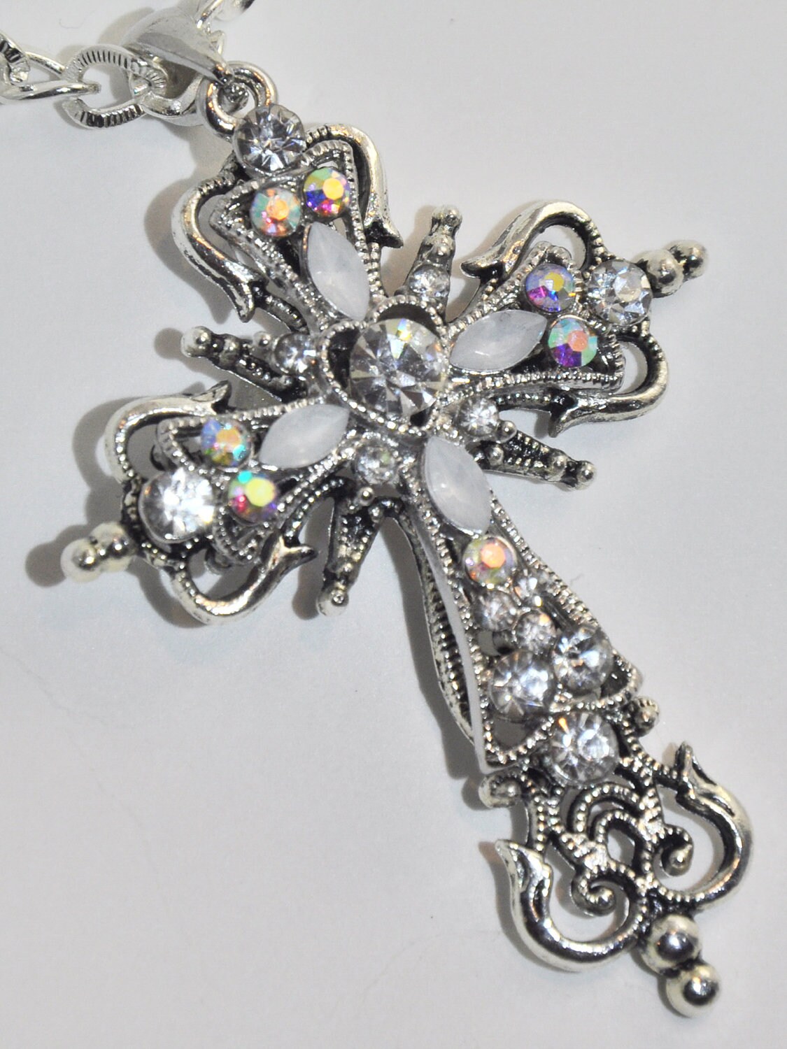 Crystal Rhinestone Cross Rear View Mirror Charm with Laminated