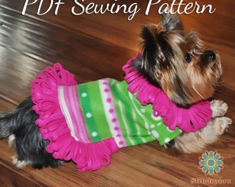 Small Dog FLEECE SWEATER PATTERN, Dog Clothes Pdf Sewing Pattern, Dog Shirt Sewing Pattern, Sew Dog Clothes, 5 Sizes, 2 Styles