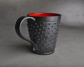 Spiky Mug Made To Order Black and Red Dangerously Spiky Coffee Mug by Symmetrical Pottery