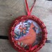 Cardinal Upcycled Christmas Card and Ribbon Spool Ornament Red Cardinal Ornament