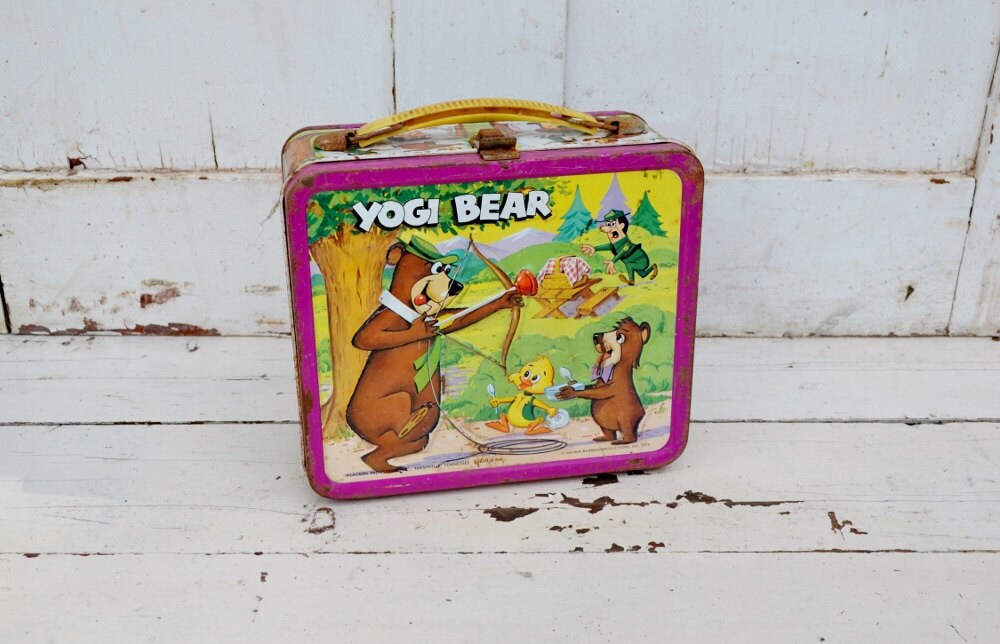 Yogi Bear Metal Lunch Box Chalkboard Boo Boo Picnic Basket