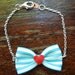 Striped Blue & White Bow Bracelet with Red Heart Center