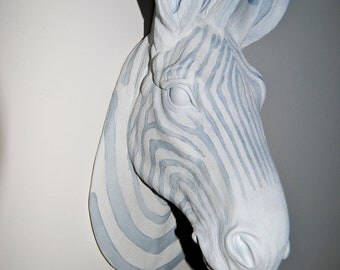 Zebra Head Wall Mount - White and Gray - Faux Taxidermy Z41