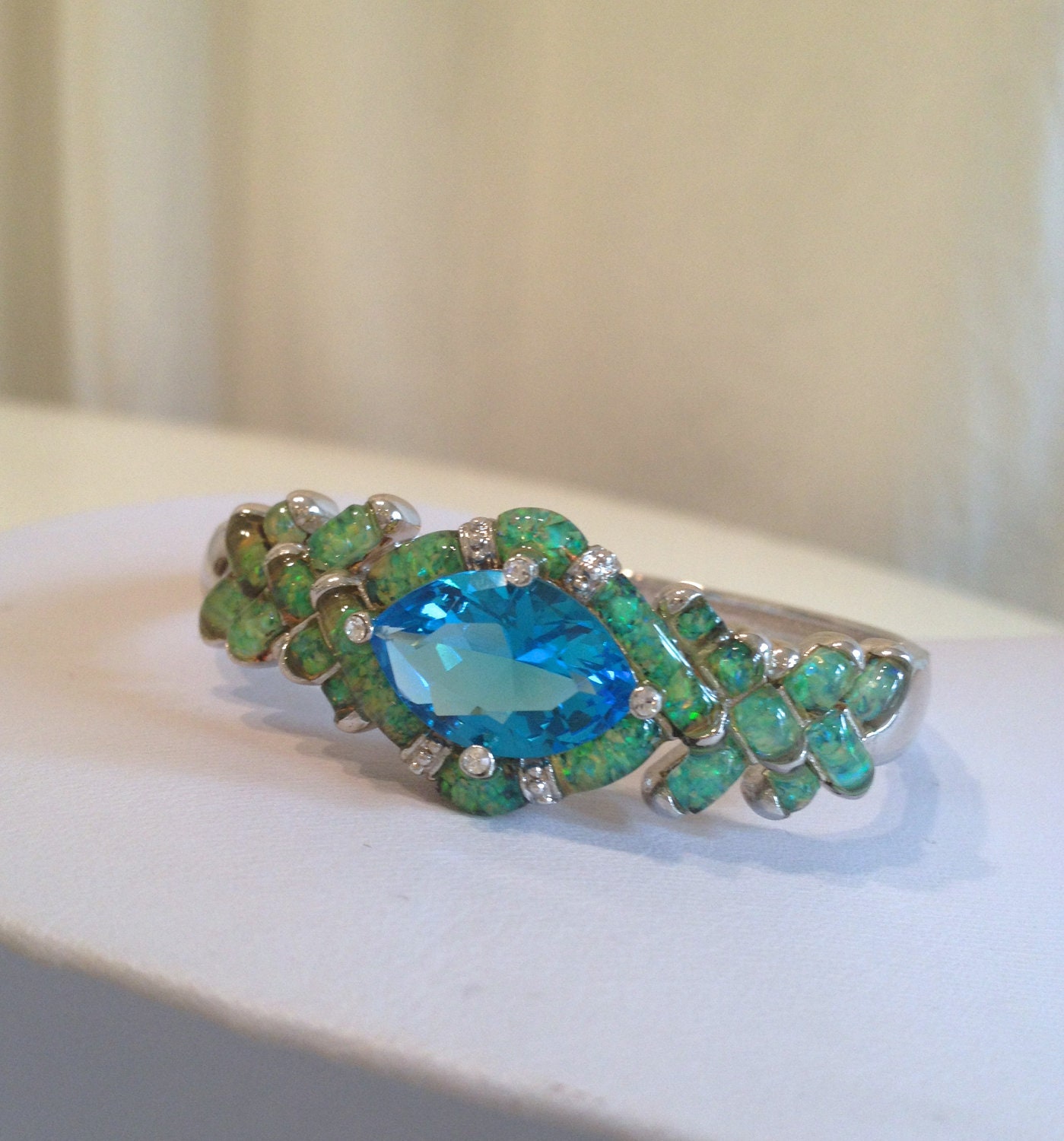 Vintage Aquamarine and Opal Estate Jewelry Bracelet