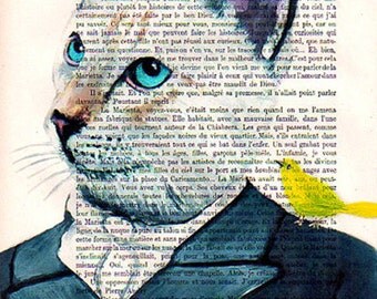 Dandy Cat-painted portrait- Original Illustration-Art Print-Art Poster- Hand Painting Mixed Media- Kids Wall Art Dictionary Nursery, coco