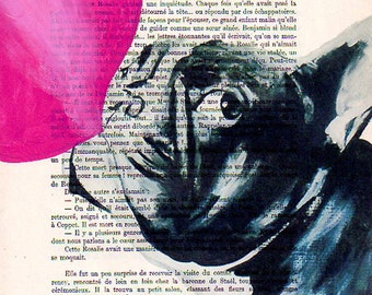 Original Illustration Art Print Art Poster Hand Painting Mixed Media French Vintage Kids wall art kids art decor: French bulldog bubblegum