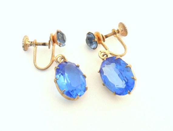 Vintage Earrings Sapphire Blue Glass Screw by SweetLenasRetro