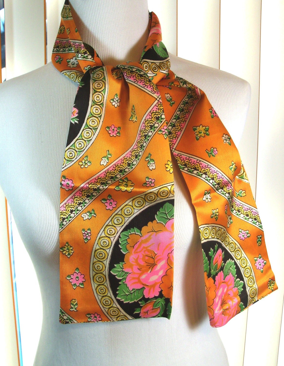 Vintage Yellow, Brown, Green, Mustard Flower Scarf Haute Juice