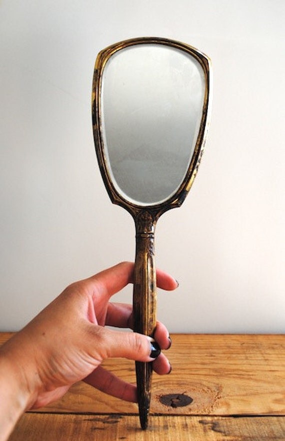 Vintage Mirror Brass Gold Hand Vanity Mirror