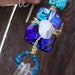The most unique HUGE wire wrapped free form dichroic glass turquoise and quartz on long silver chain