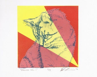 Meowza No 1 - Silkscreen Print of a Cat Portrait - 5x5