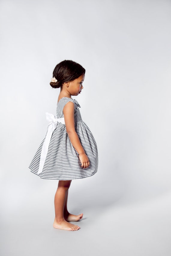 Items similar to Junior Bridesmaid dress in Deep Grey And White Stripes