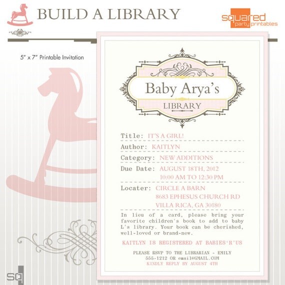 Library Book Baby Shower Printable Invitation DIY Print