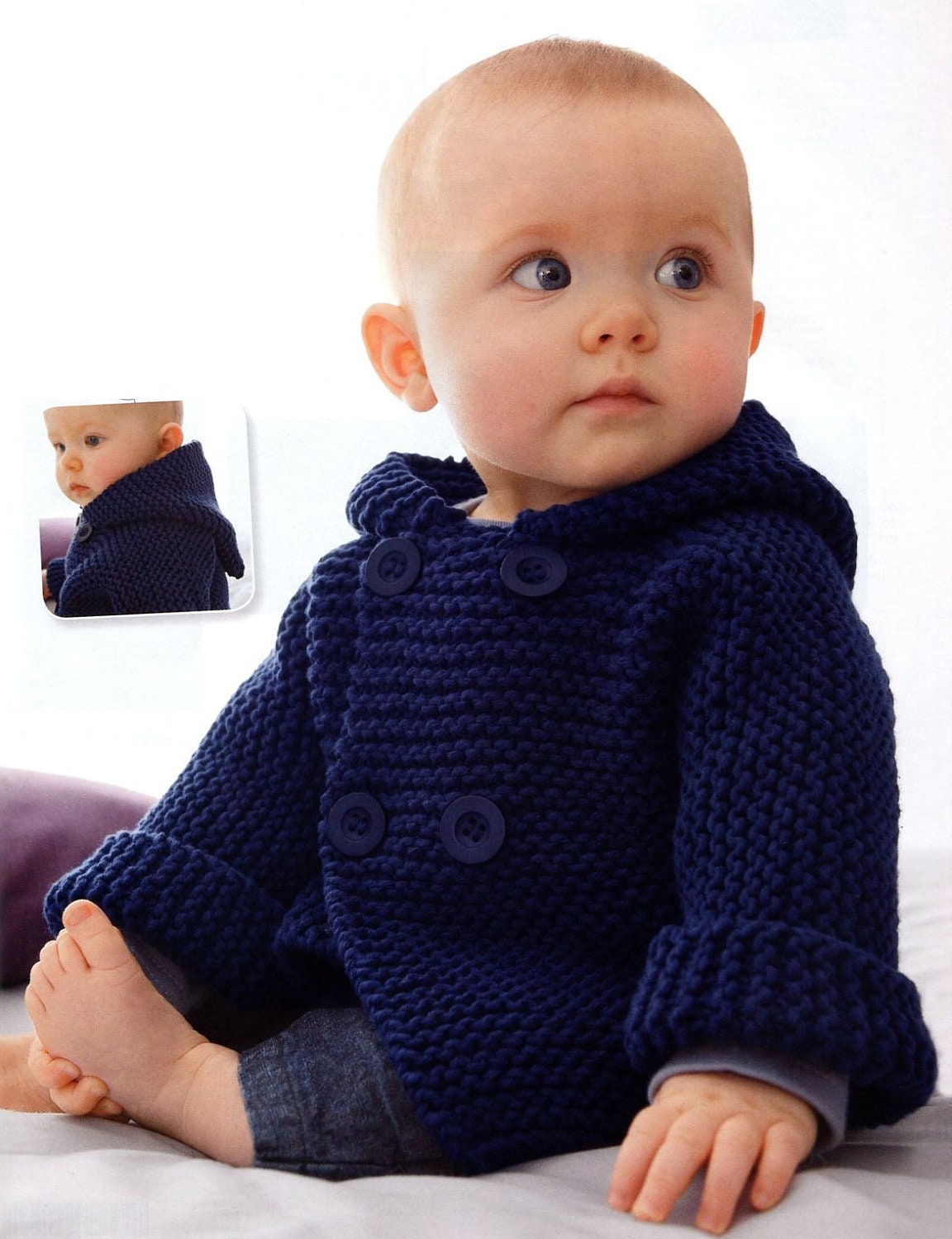 ENGLISH Garter Stitch Baby Hooded Jacket Beginner Knitting