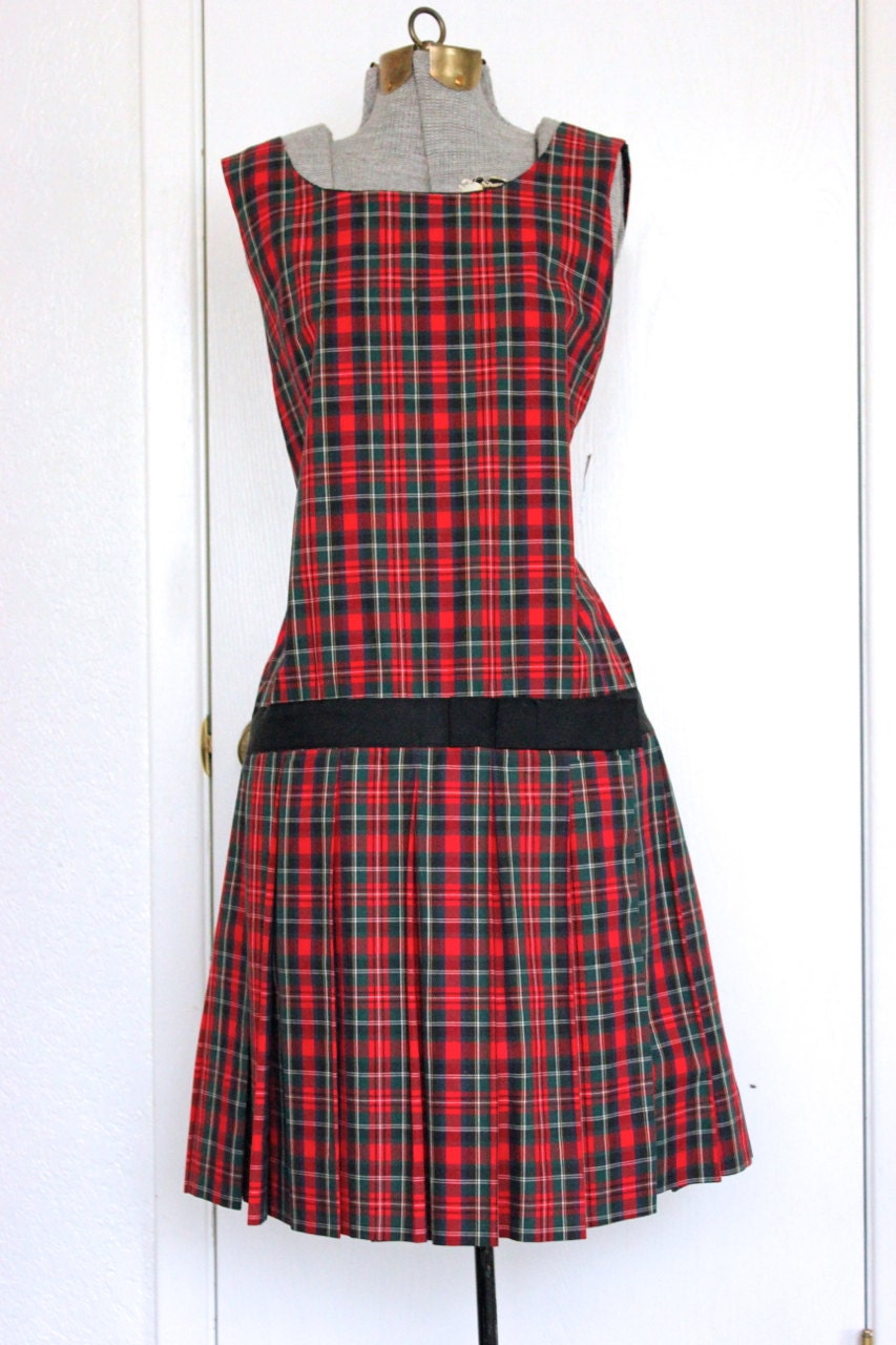 Adorable Cotton Plaid Dropped Waist Vintage Jumper