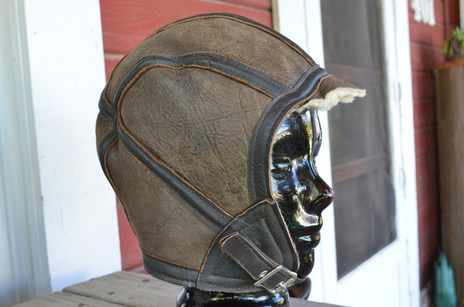 Vintage Leather Motorcycle/Pilots Riding Hat