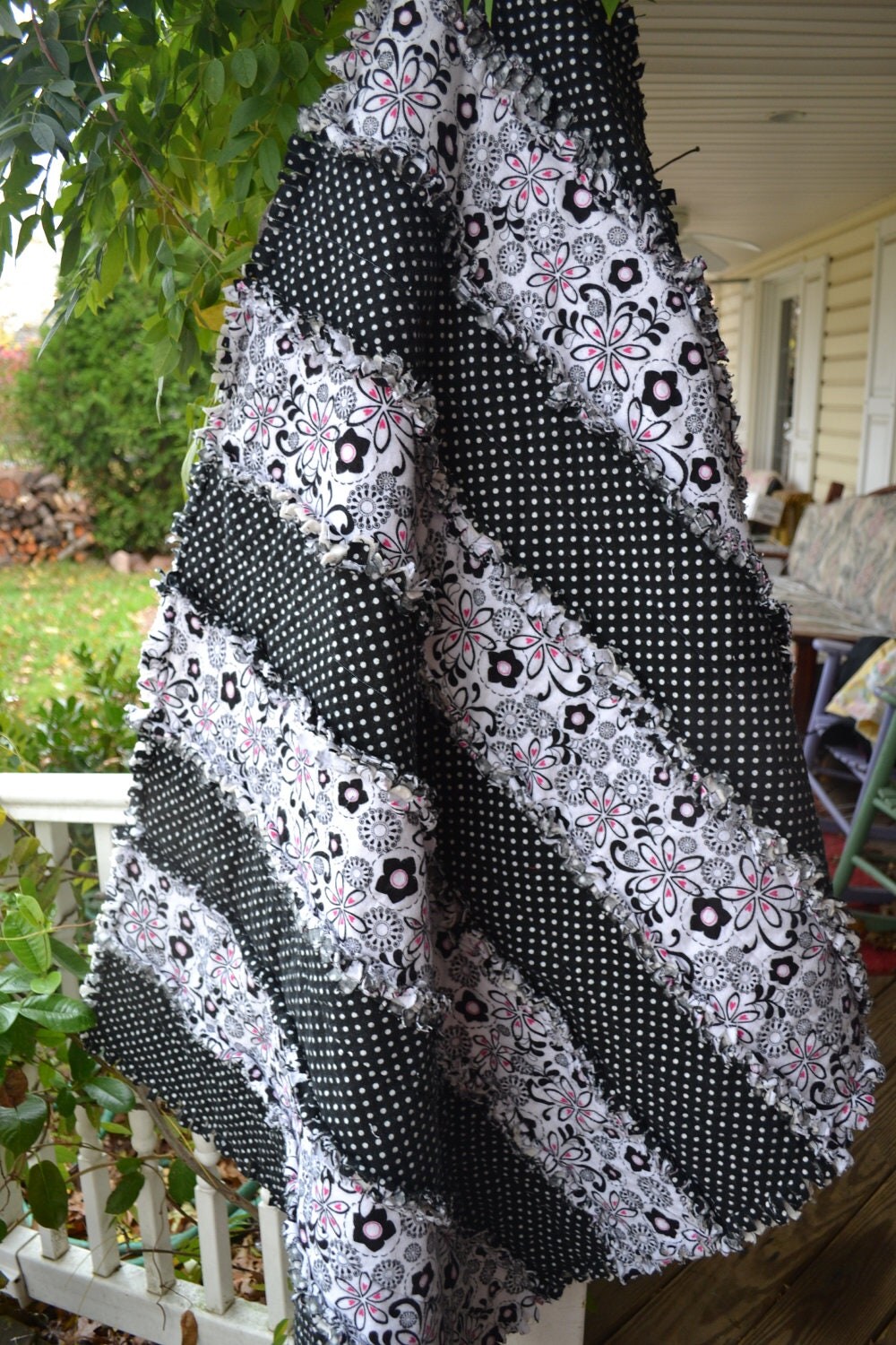 Handmade Rag Quilt Flannel Black and White Teen Funky Classic