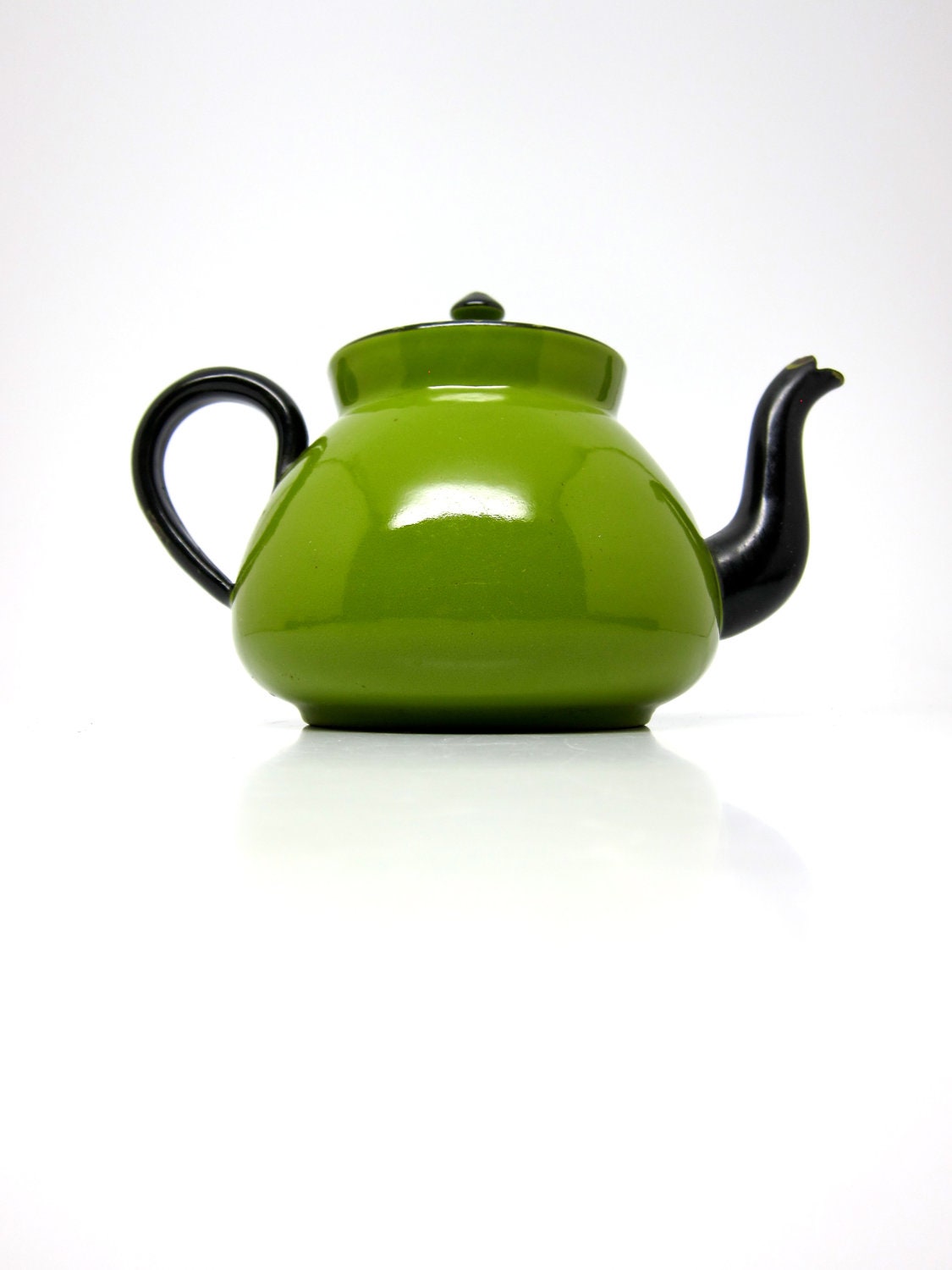 Vintage Tea Pot Enamel Germany Avocado Green Tea Kettle