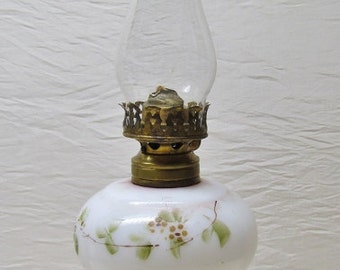 oil lamp, glass lamp milk small oil glass small  Vintage lamp antique hand size milk painted,