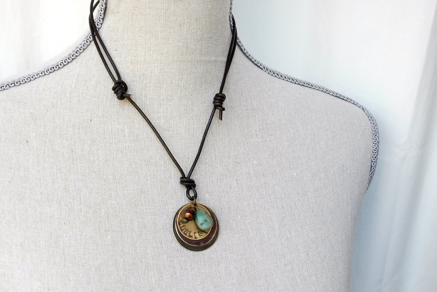 Leather necklace Adjustable slide necklace Hand stamped