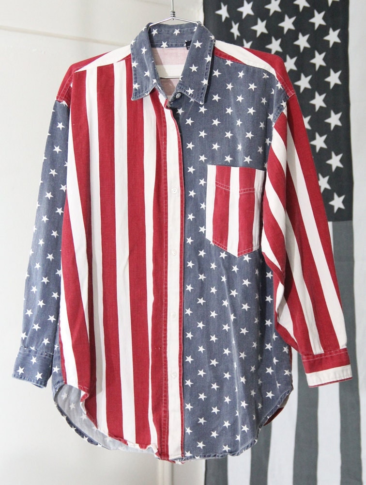 denim american flag shirt