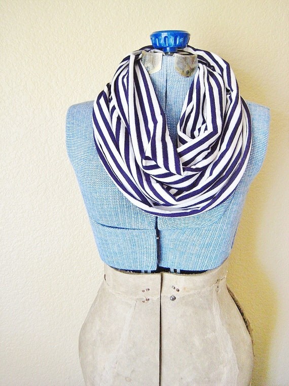 LAST ONE Navy Stripes Jersey Infinity Scarf Nautical Cowl