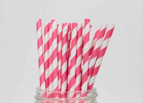 25 Pink Striped Straws Il_570xn