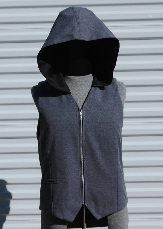Silver Grey Steampunk Medium Mens Hooded Vest by OLearStudios