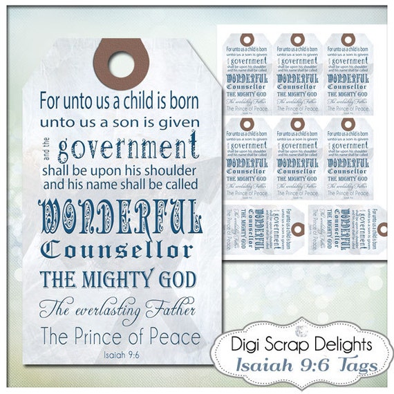 Printable Christmas Gift Tags Bible Verse Isaiah 9:6 Jesus